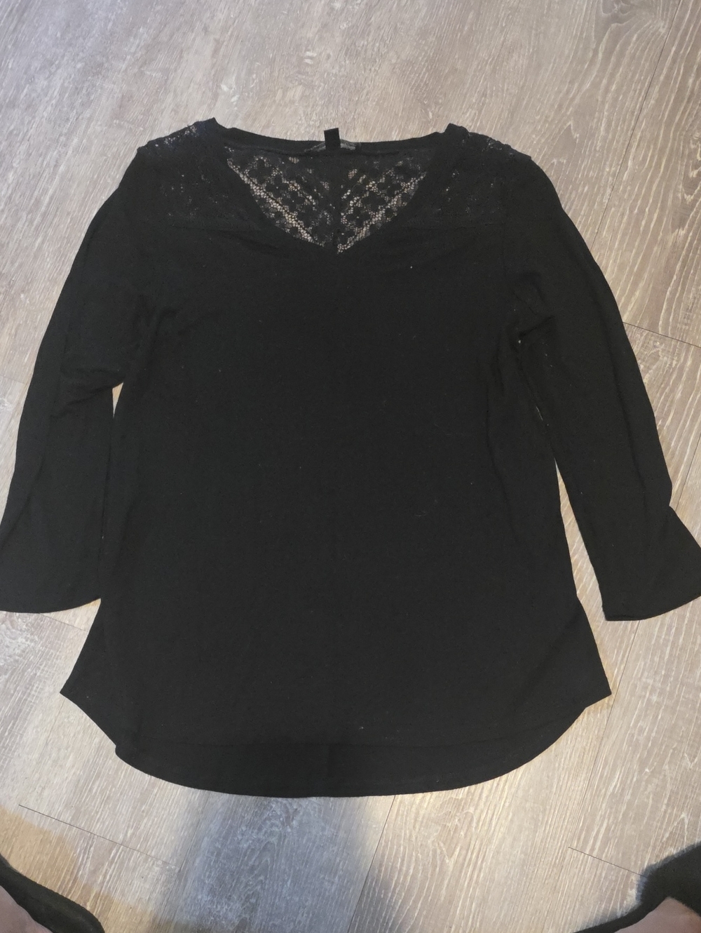 Cable & Gauge Black Lace-Yoke Long Sleeve Top